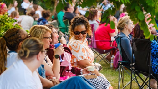 A crowd enjoy outdoor cinema